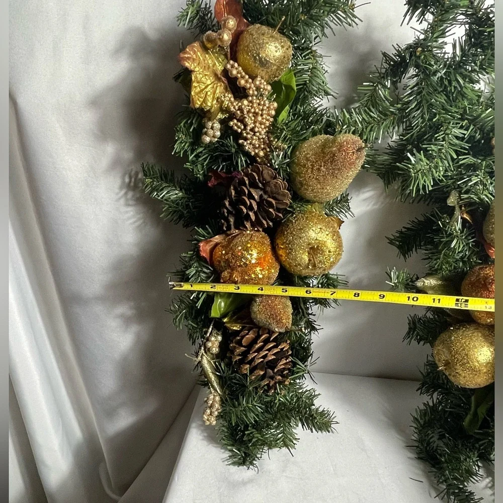 Set of 2 Glittered Fruit Pinecone Holiday Garlands Gold Green Christmas Décor